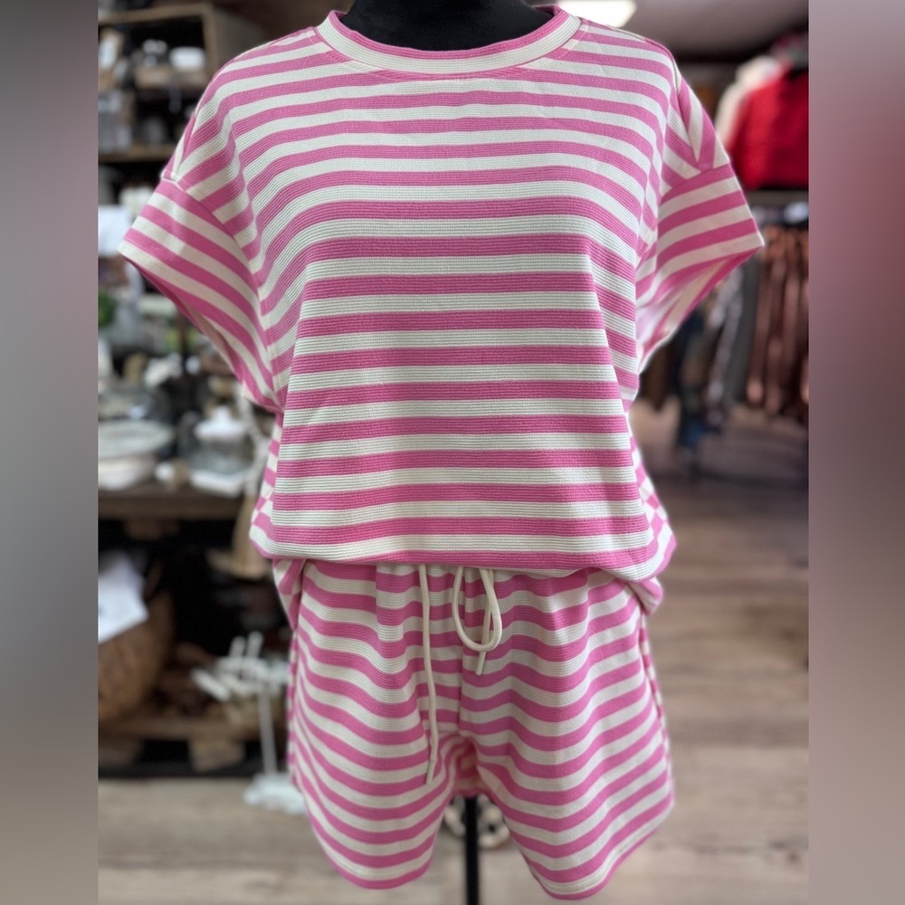 Pink and White Striped Lounge Set - like new